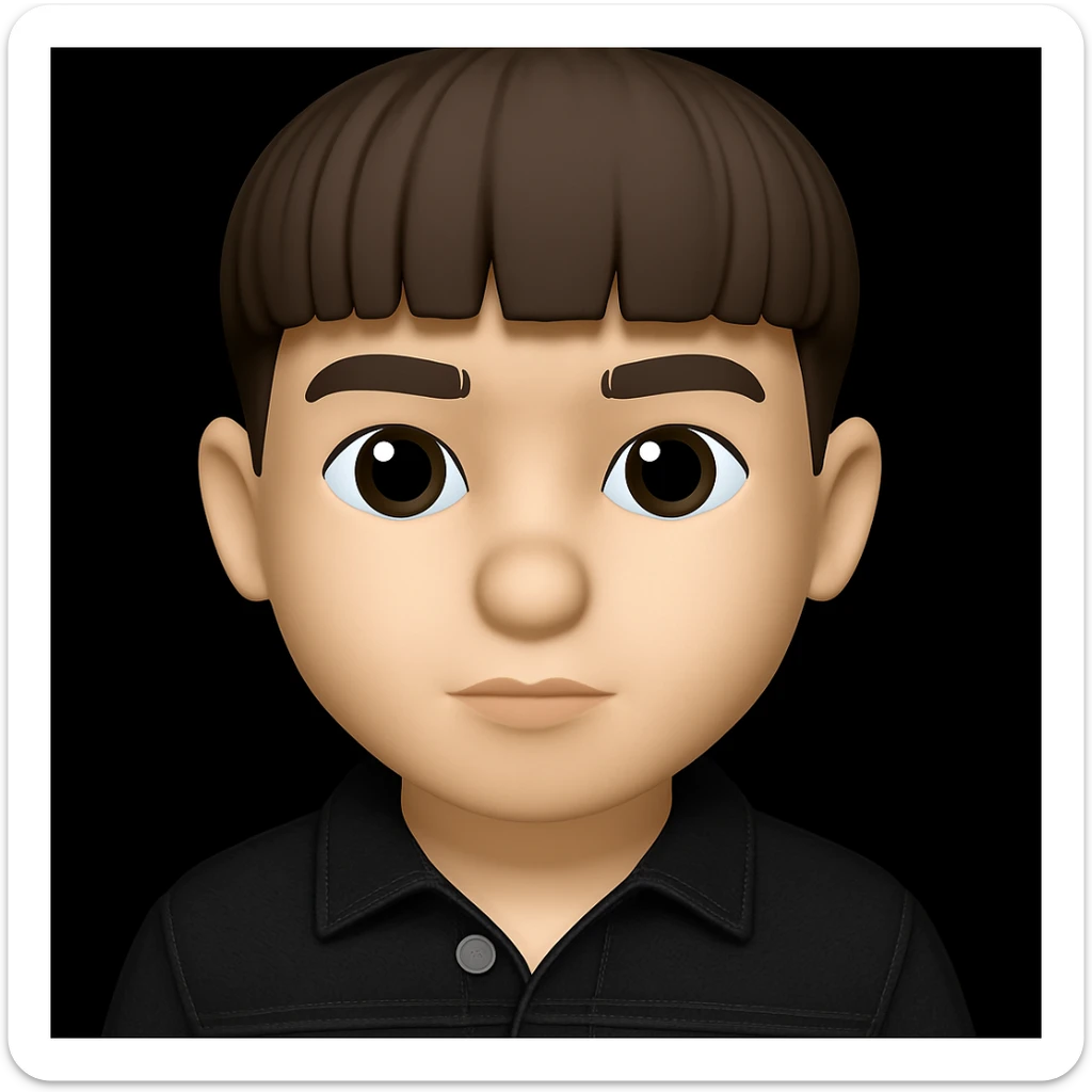 Change only the boy's outfit to a black denim jacket. Keep the boy's face, body shape, and all other features the same as the original image. Do not make the boy look fat. Maintain the original style and appearance of the boy except for the outfit change. sticker