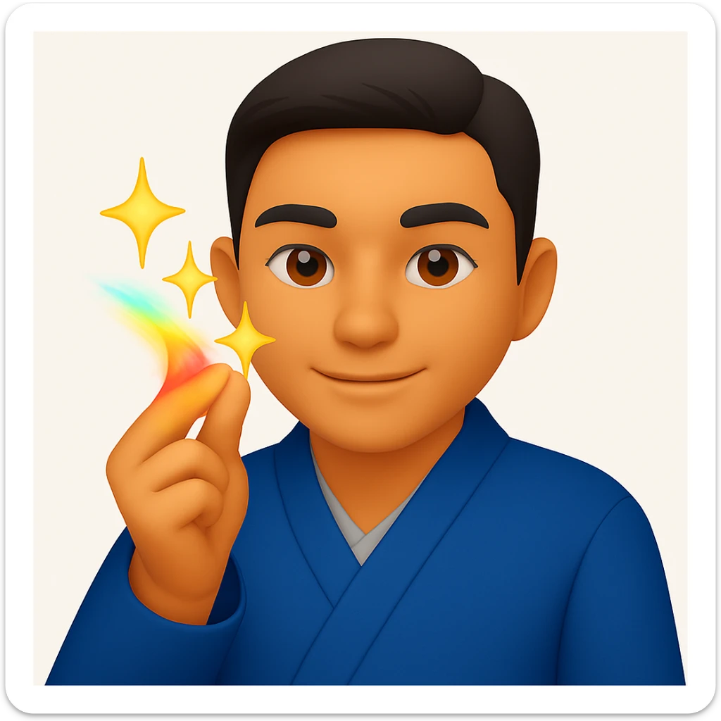 Add colorful motion blur to the finger snap action, keeping the blue blazer jacket and emoji style. sticker