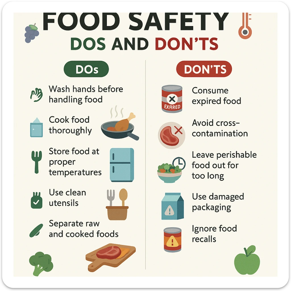 make a detail poster with title of "food safety dos and dont" sticker