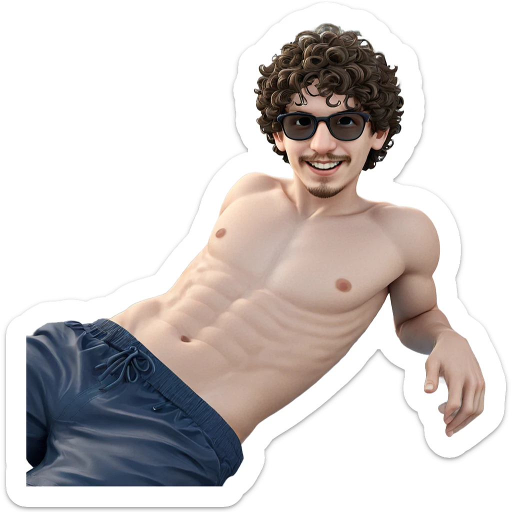 smiling boy by the pool sticker