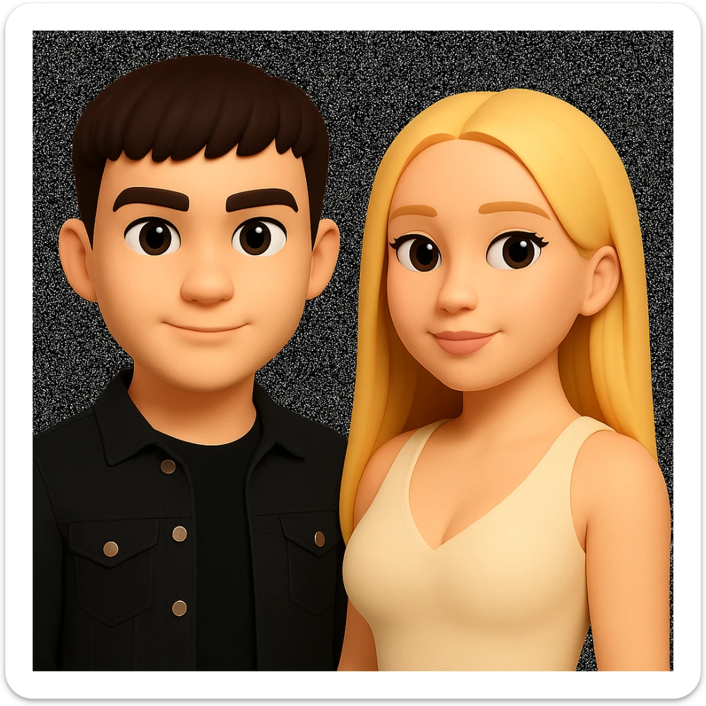 In the style of 3D Emoji, slightly increase the volume of the upper body of the girl, separate the girl and the boy from each other, and make the skin color the same for both characters. sticker