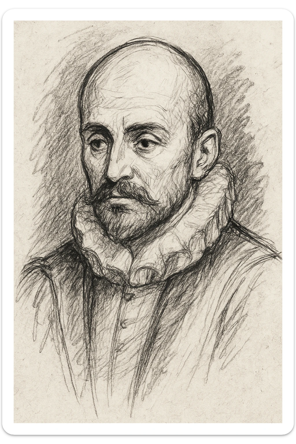 make a less detailed portrait of Montaigne, the french philosopher, a black outline sticker