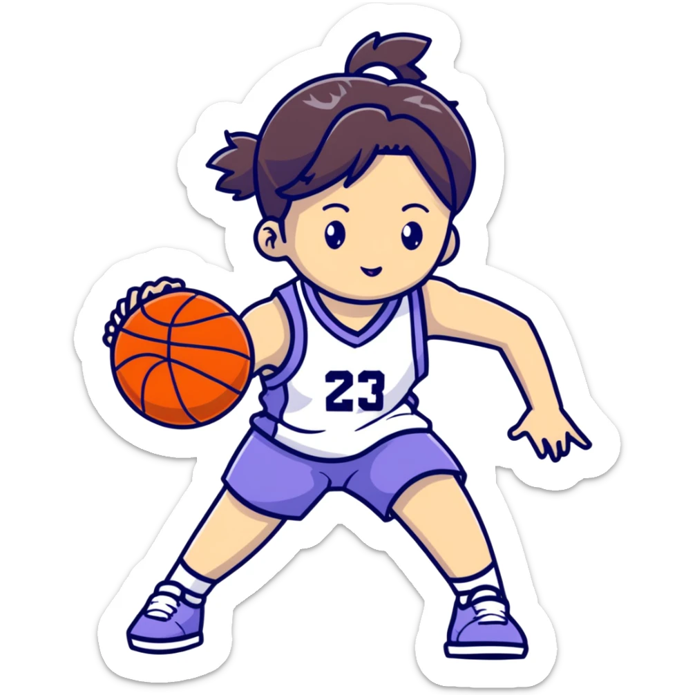 Cute Japanese high school girl playing basketball in gym clothes sticker