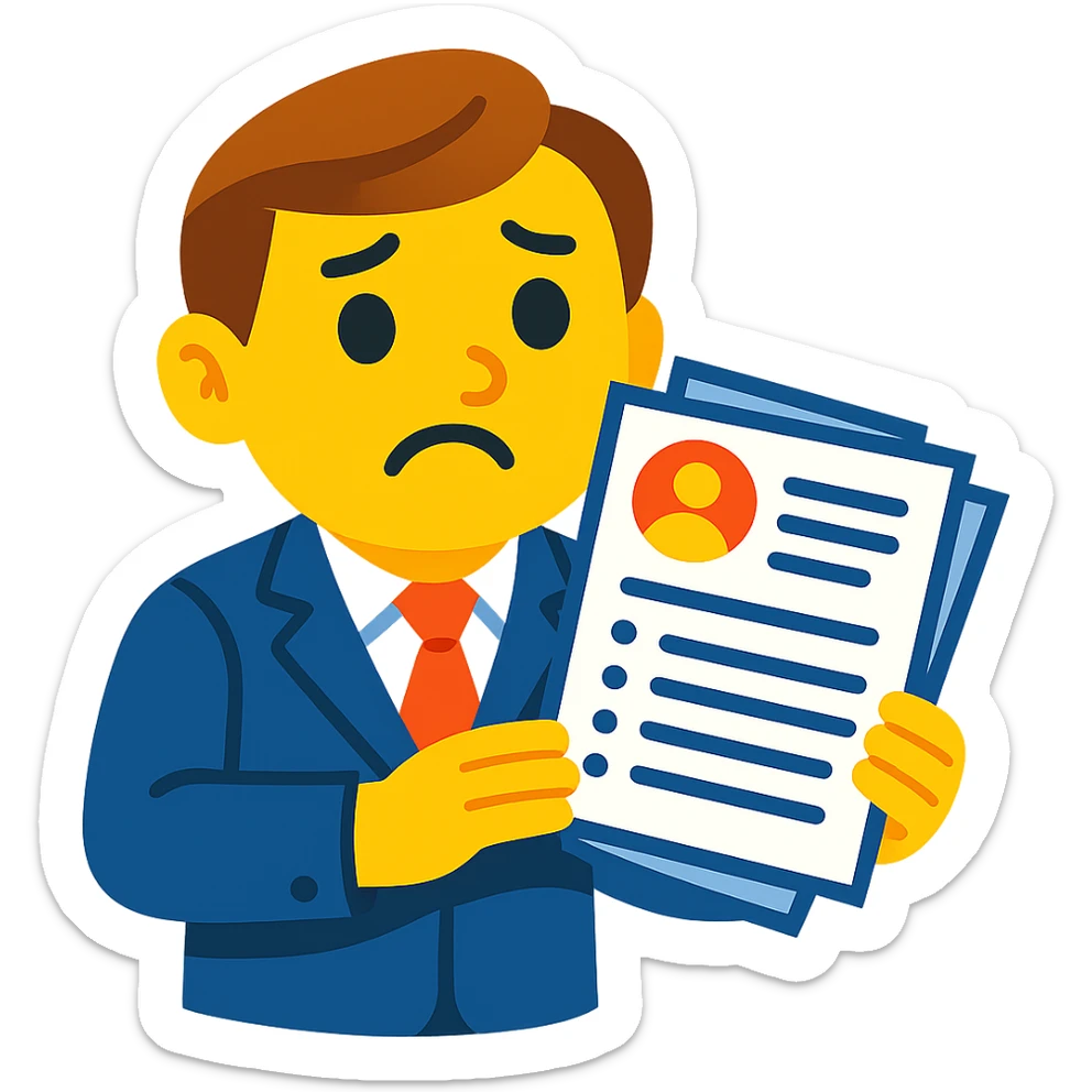 A vibrant toon style illustration of a recruiter holding a resume with a puzzled or confused expression, no background. sticker