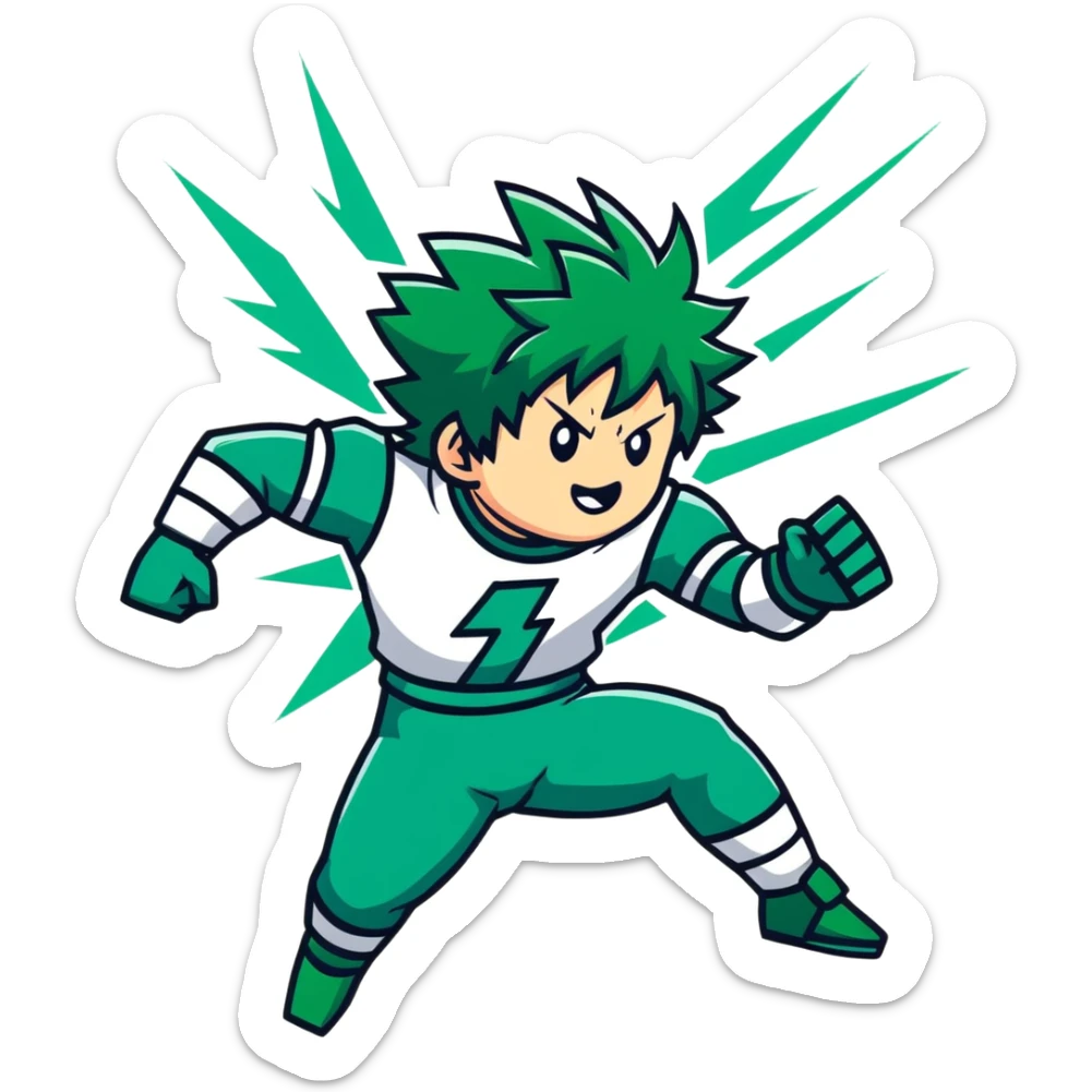 Izuku Midoriya (Deku) from My Hero Academia using One For All power with green lightning sticker