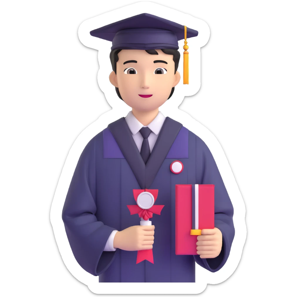 Japanese male high school graduate in formal uniform with diploma at ceremony sticker