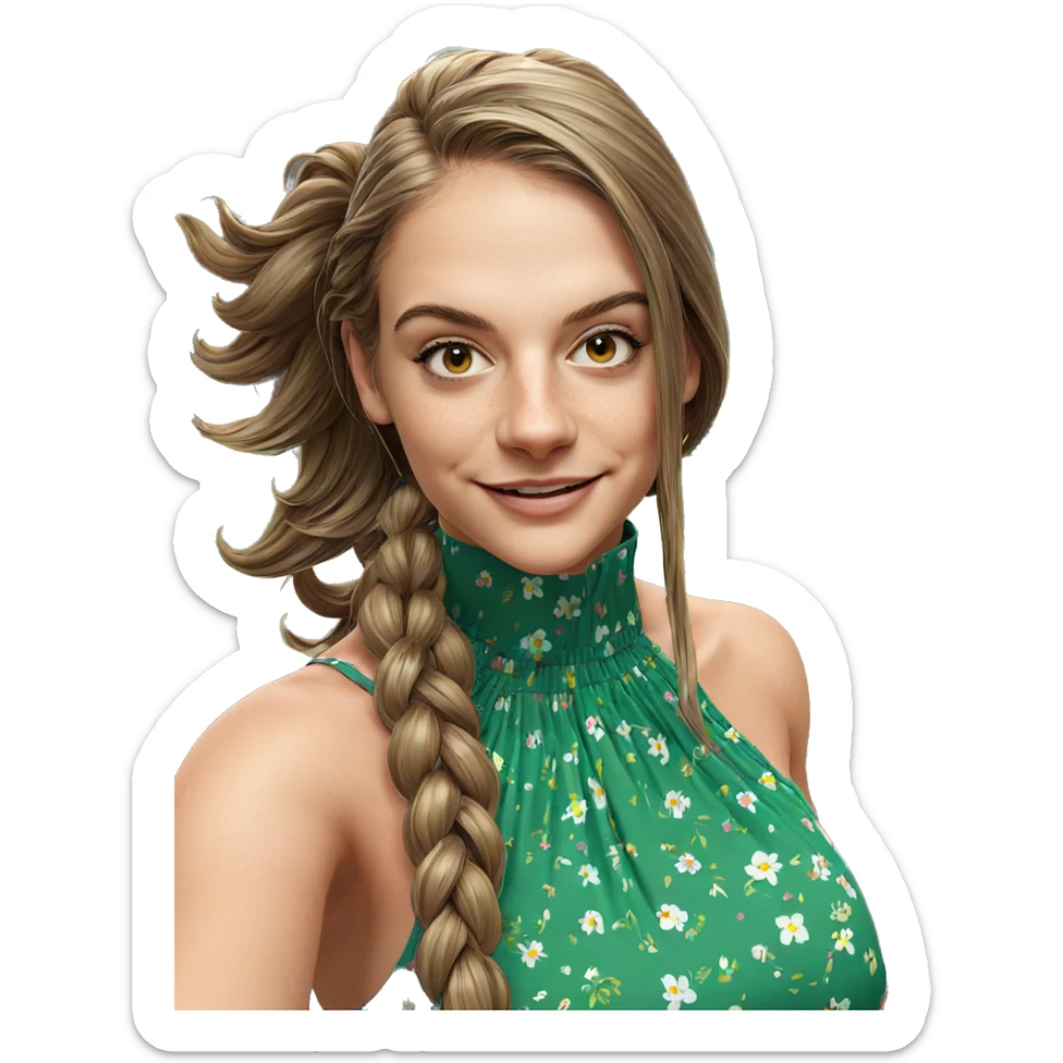 smiling girl in floral dress sticker