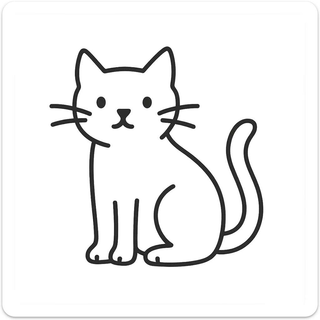 hand-drawn outlined icon of a cat, black outlines, no fill, no color sticker
