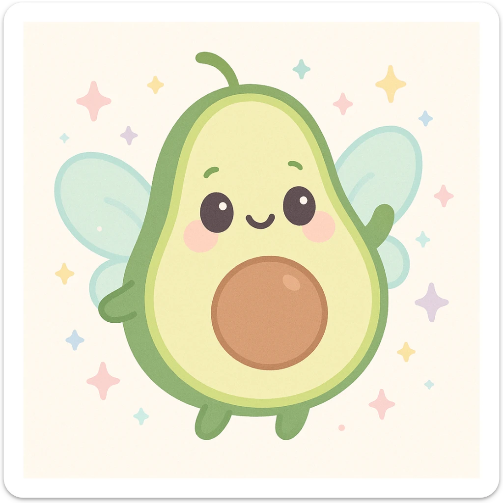 avocado fairy, playful, sparkles, fantasy, smiling, cute, colorful, fantasy style sticker