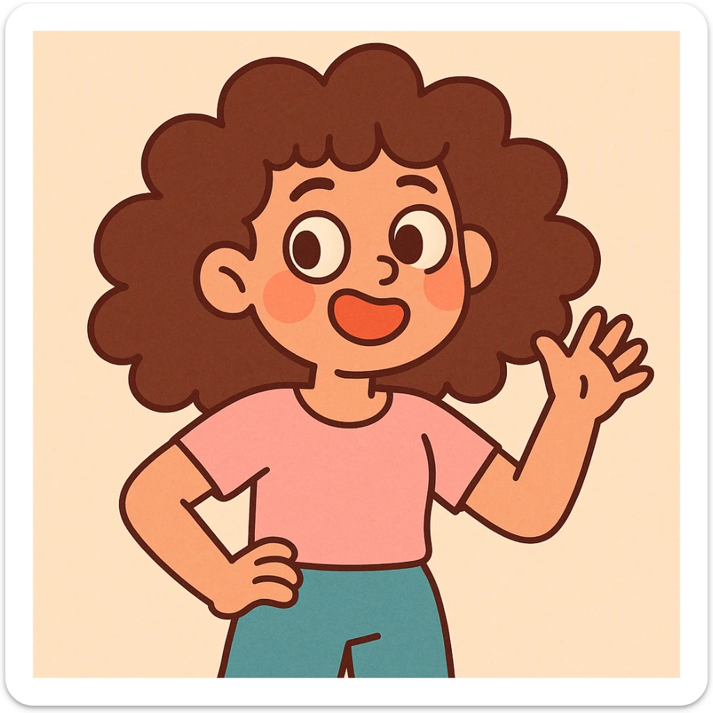 curly hair girl, soft pastel cartoon style sticker