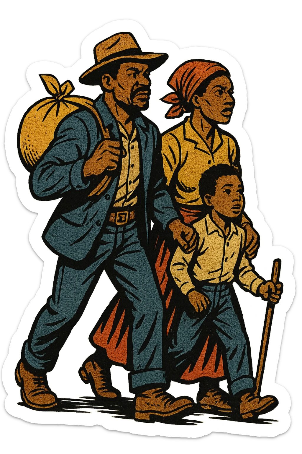 The full bodies of an African American black exoduster family in the American West in 1879 sticker