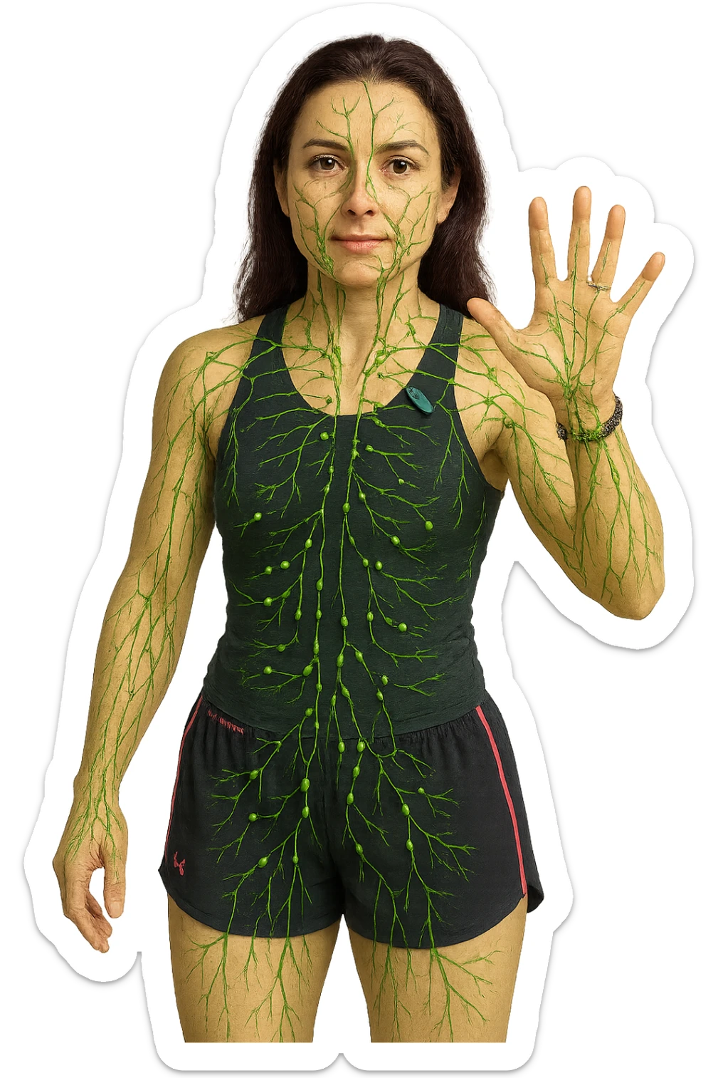 Donna in forma che ha riattivato il suo sistema linfatico su un corpo umano in 3D sticker