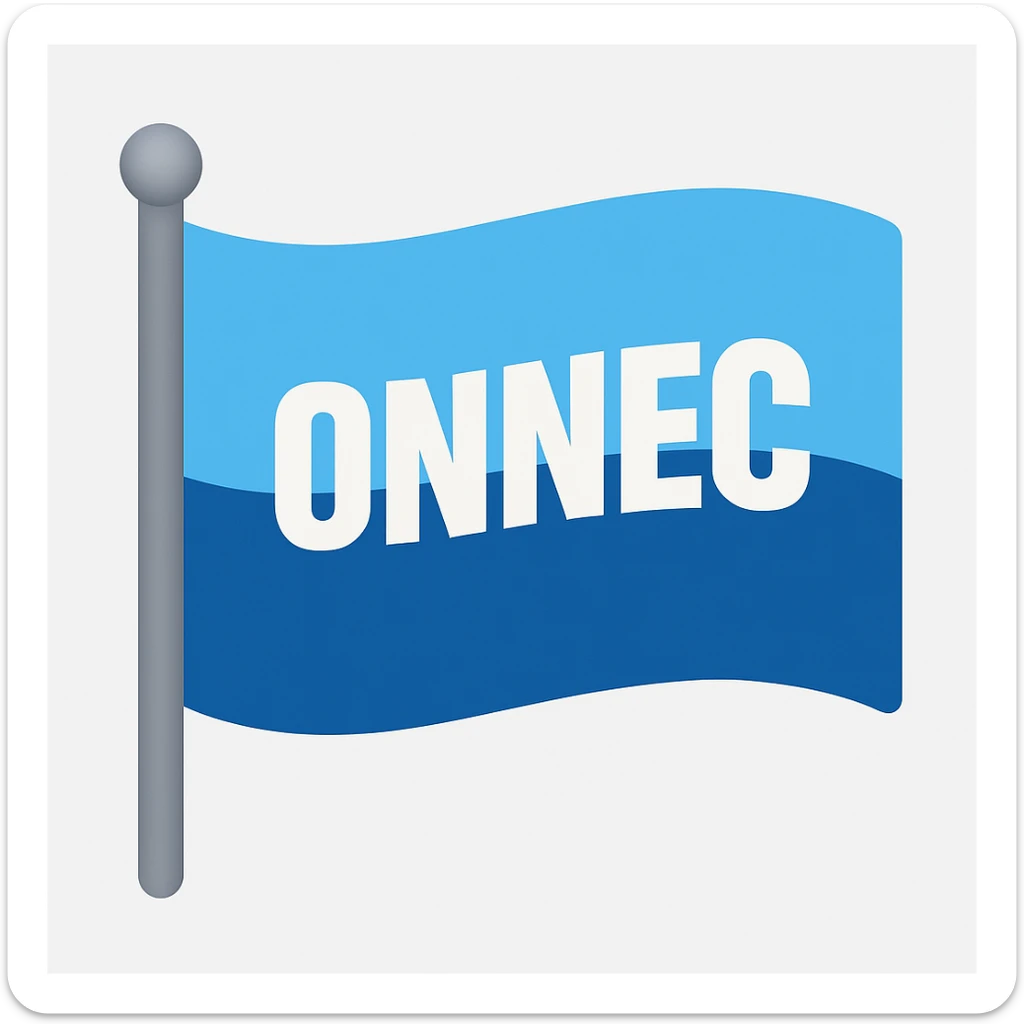 Create an emoji of the Onnec Group logo in the style of a flag, maintaining the blue color scheme and a clean, corporate look. The style should reflect a flag emoji with clear, simple design elements suitable for emoji representation. sticker