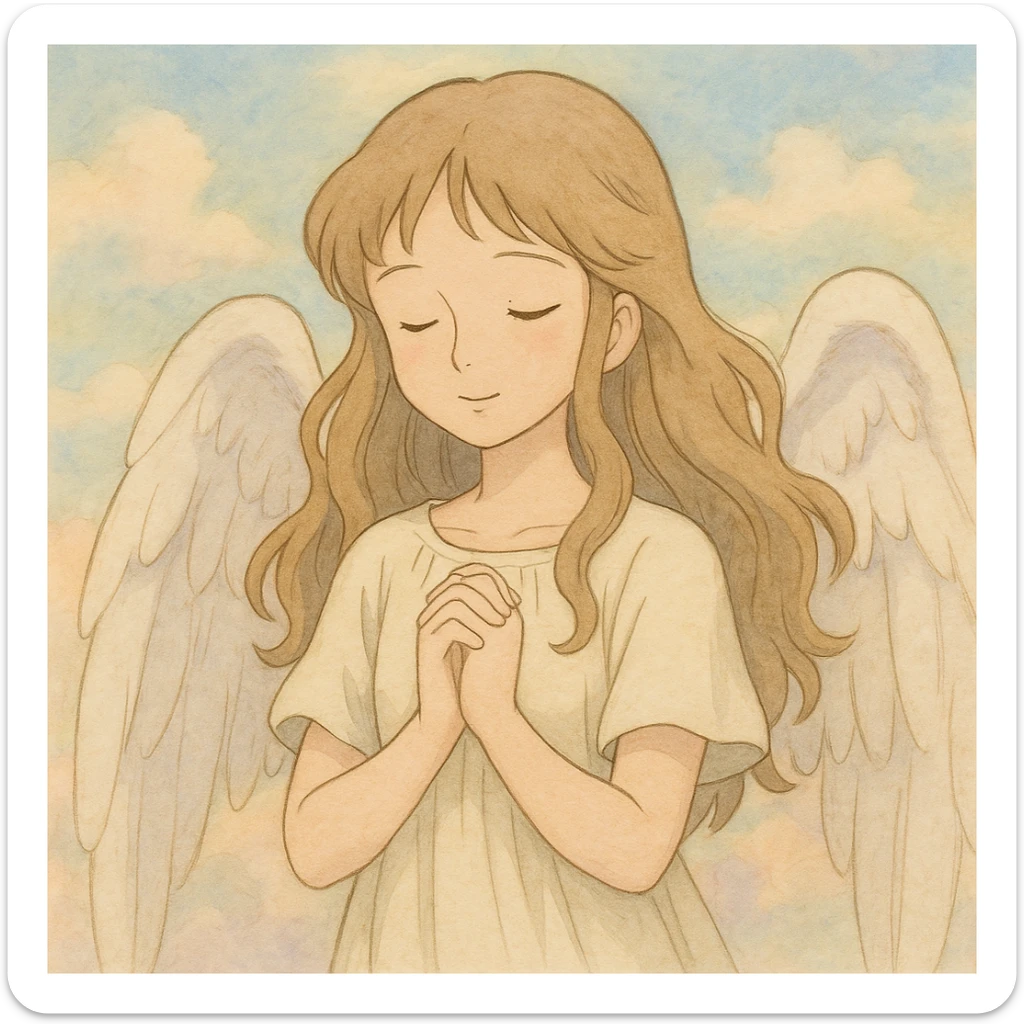 angel girl, soft colors, gentle expression sticker