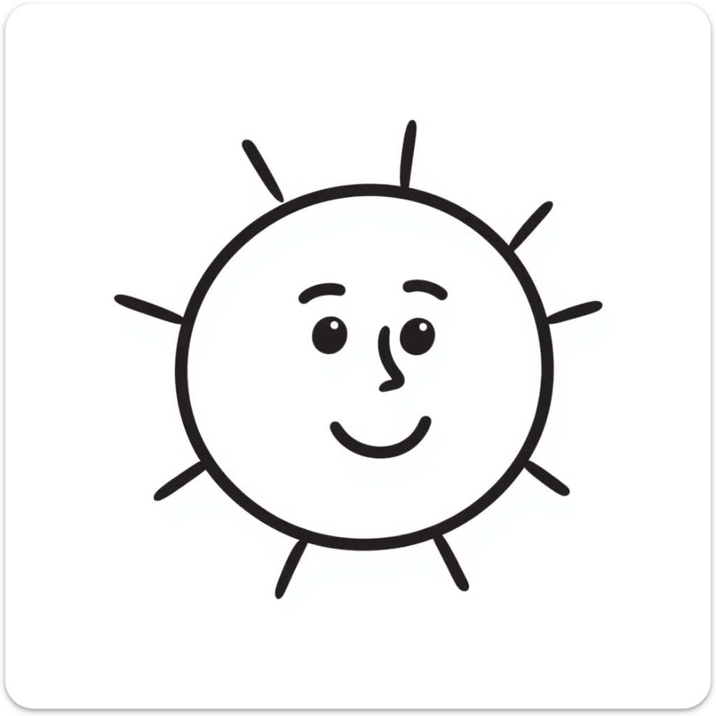 A sun with a happy face, in the style of a hand-drawn doodle sticker