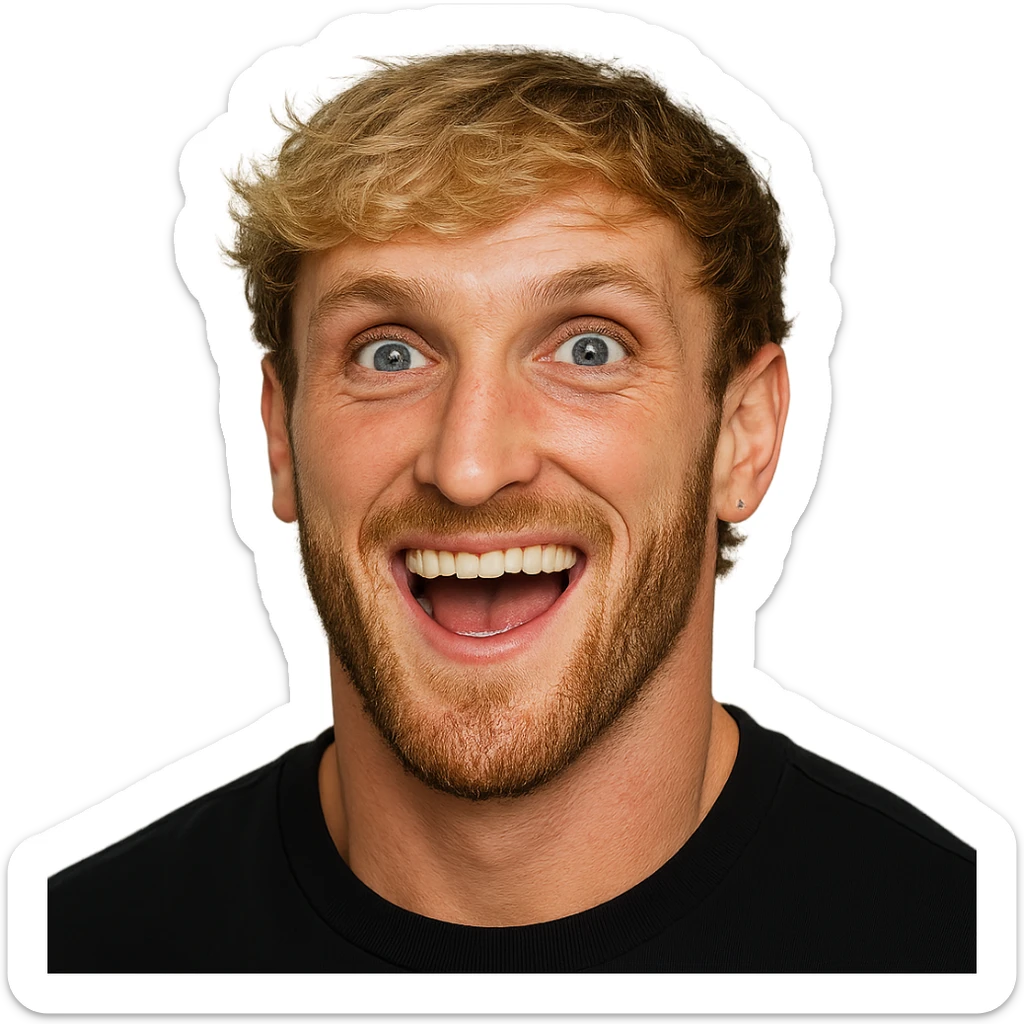 realistic genmoji style portrait of Logan Paul, blonde hair, blue eyes, short beard, energetic expression sticker