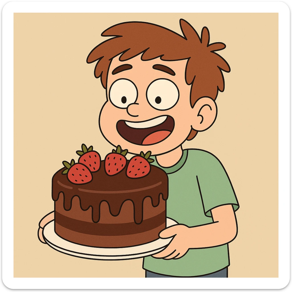 The chocolate strawberry cake a boy  sticker