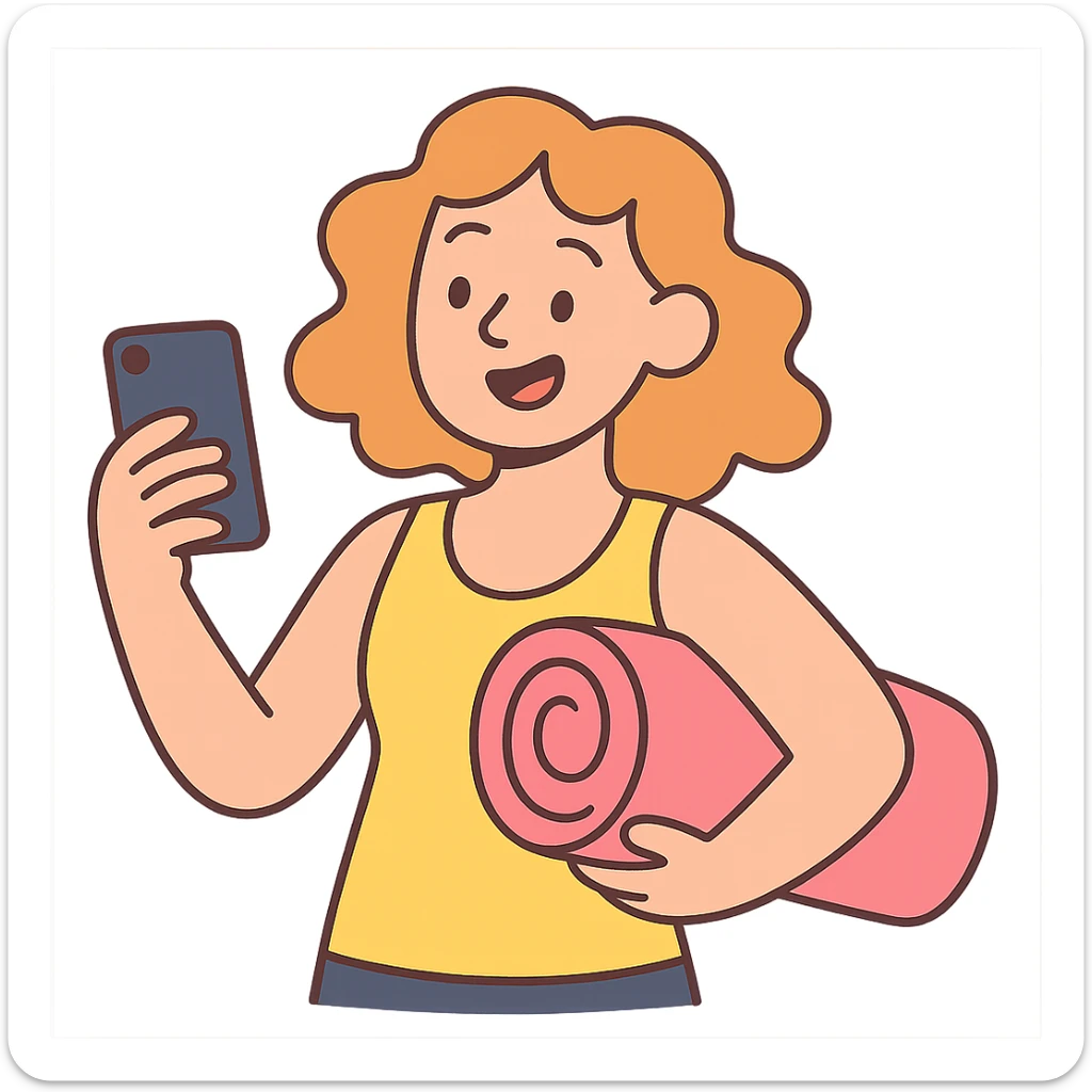 white girl with wavy hair holding her phone and a pink beach towel sticker