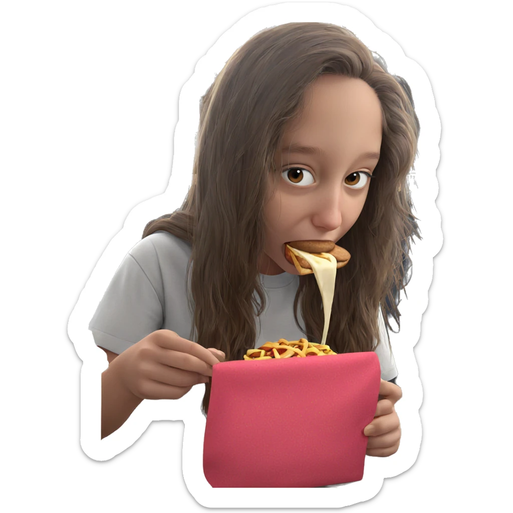 brown-haired girl enjoying food sticker