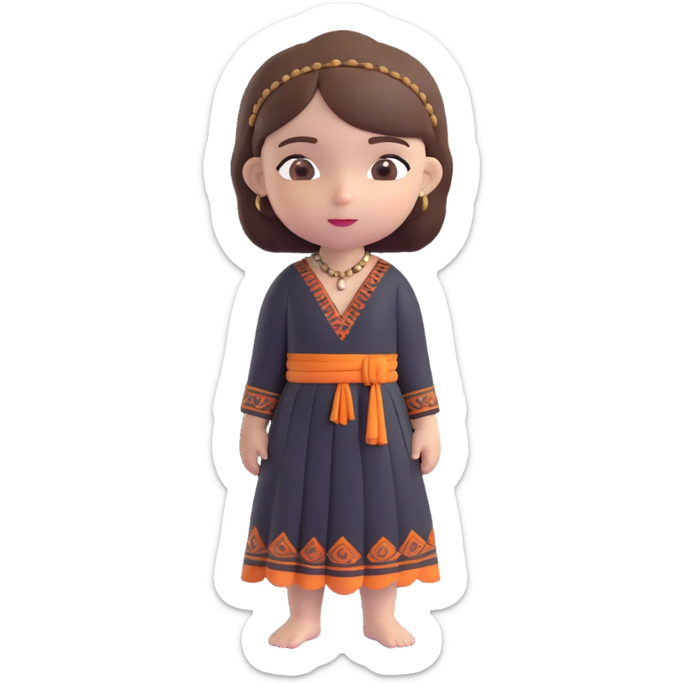 girl with bob cut brown hair, white skin, wearing a black Indian dress, emoji style sticker