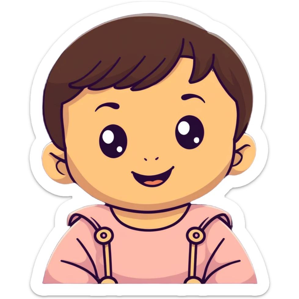 face of smiling baby girl with big eyes, medium skin tone, and dark hair sticker