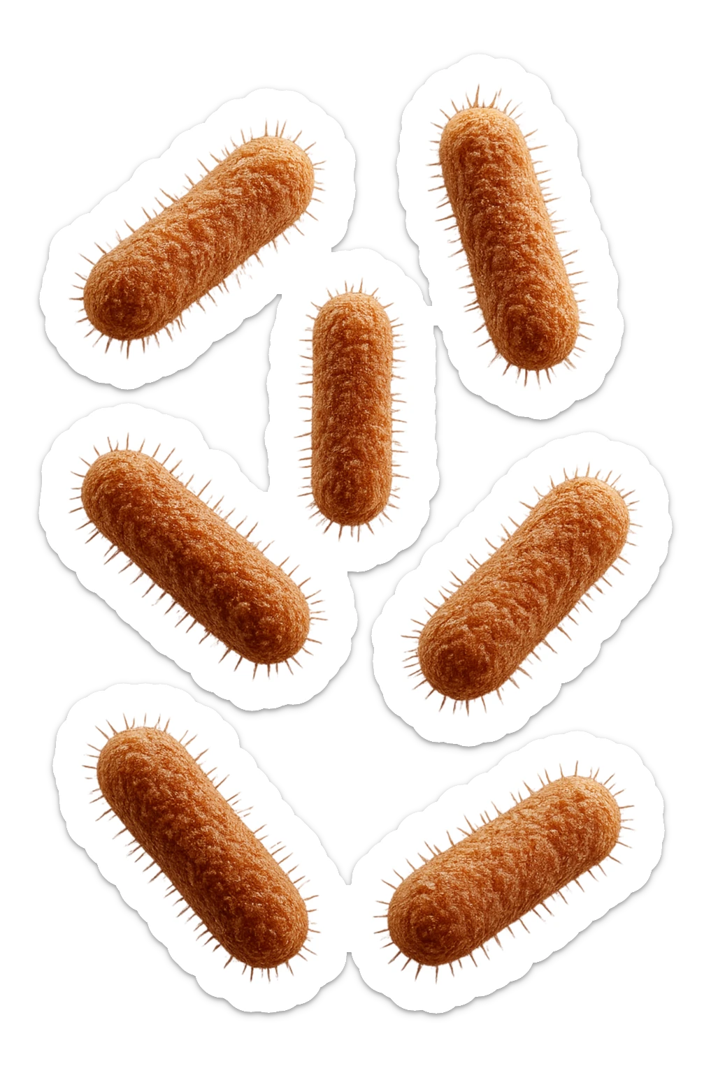 6 batteri intestinali iperrealistici sul bordeaux fluttuano in aria, iperrealistico 4k sticker