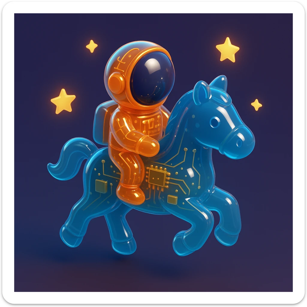 astronaut on horseback with stars in background sticker
