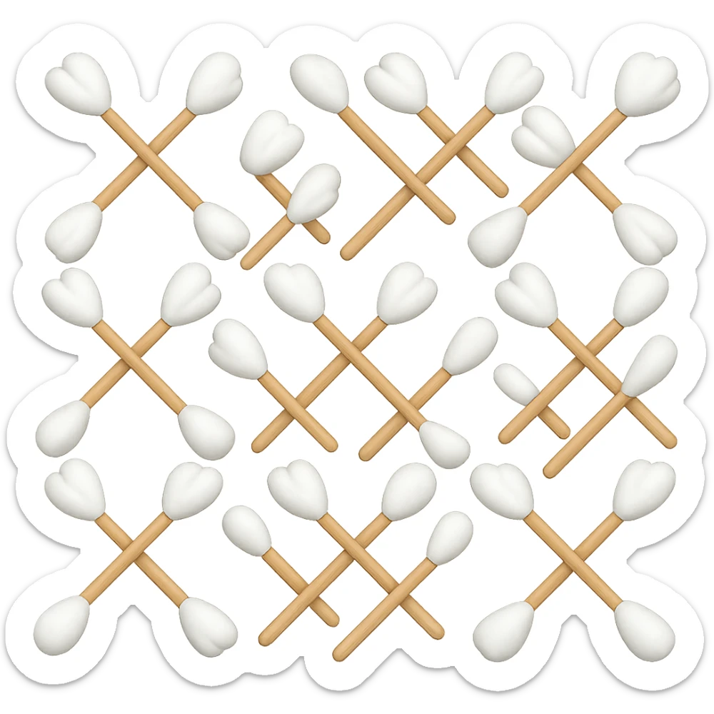 cotton swabs, apple style emojis, wooden sticks with cotton balls at both ends, no background, more cotton swabs sticker