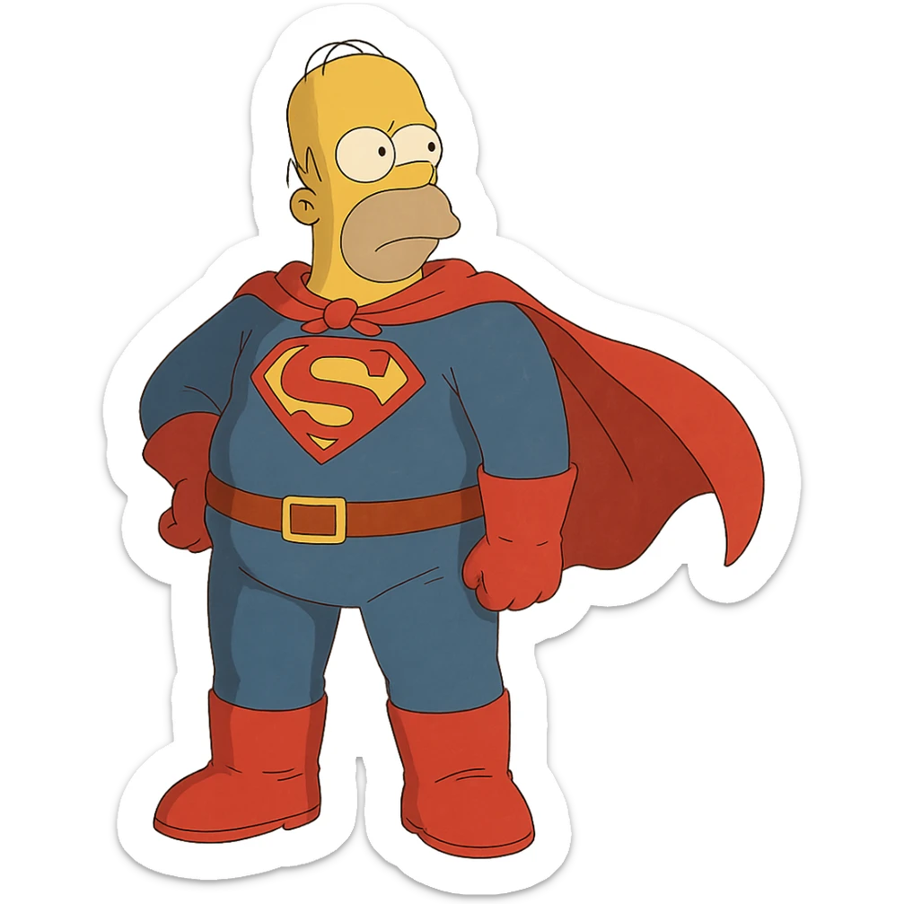 ghibli style Homer Simpson dressed as a superhero sticker