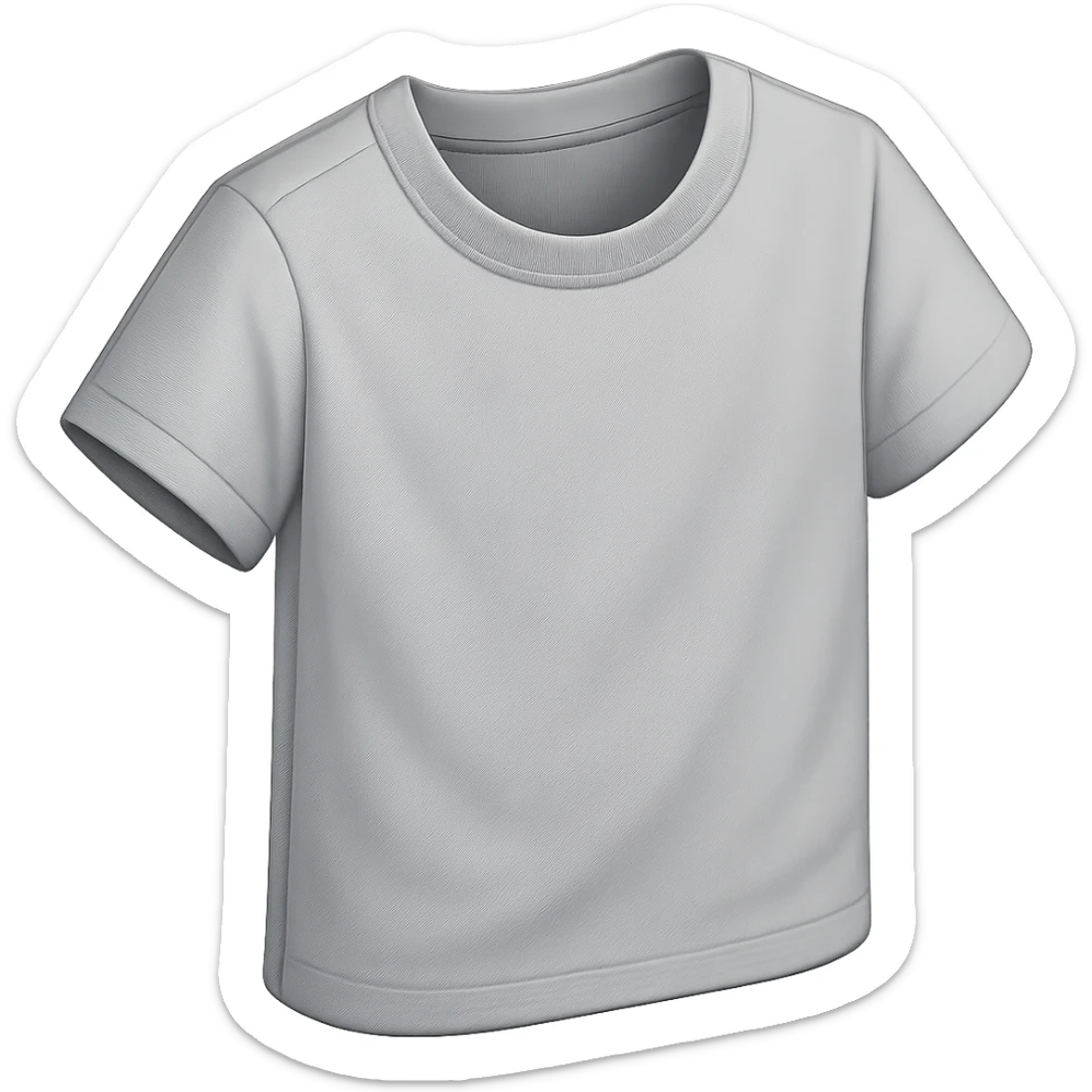 Make the grey t-shirt icon more detailed with realistic fabric folds, subtle stitching, and a visible collar. Keep the style modern and clean, no text, and no background. Maintain a transparent background to preserve the icon's clarity and simplicity. sticker