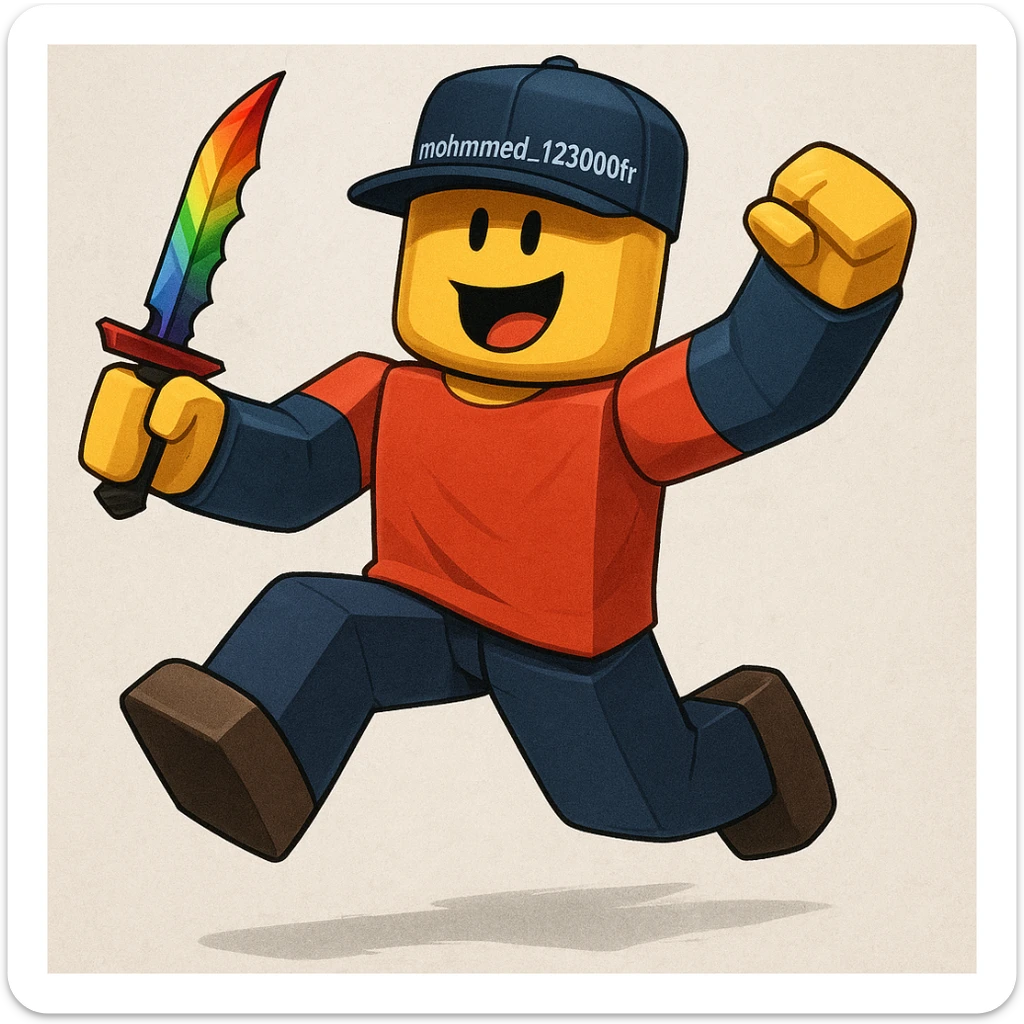 Roblox avatar for mohmmed_123000fr in MM2, action pose, vibrant and game-accurate style sticker