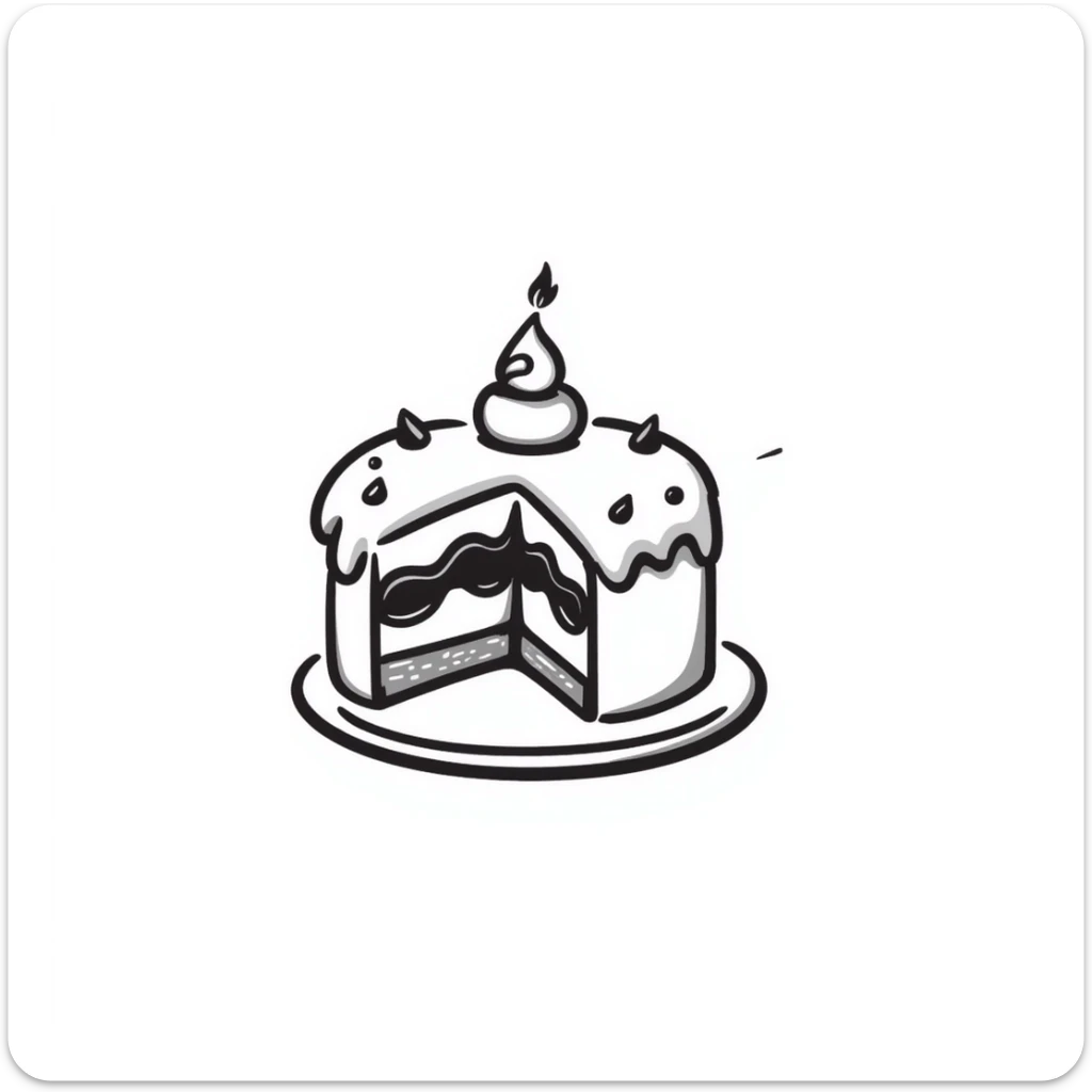 hand-drawn sketch of a cake with a bite taken out of it sticker