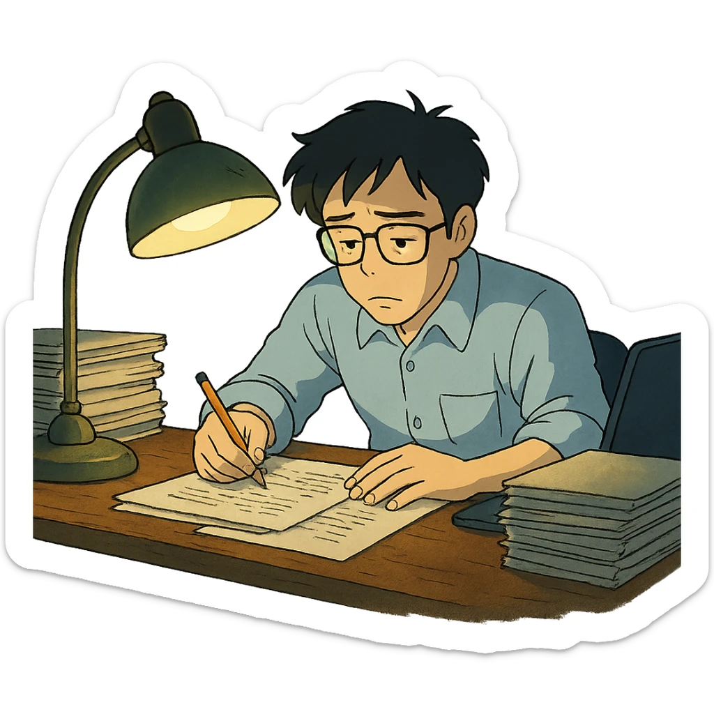 man working overtime at night sticker