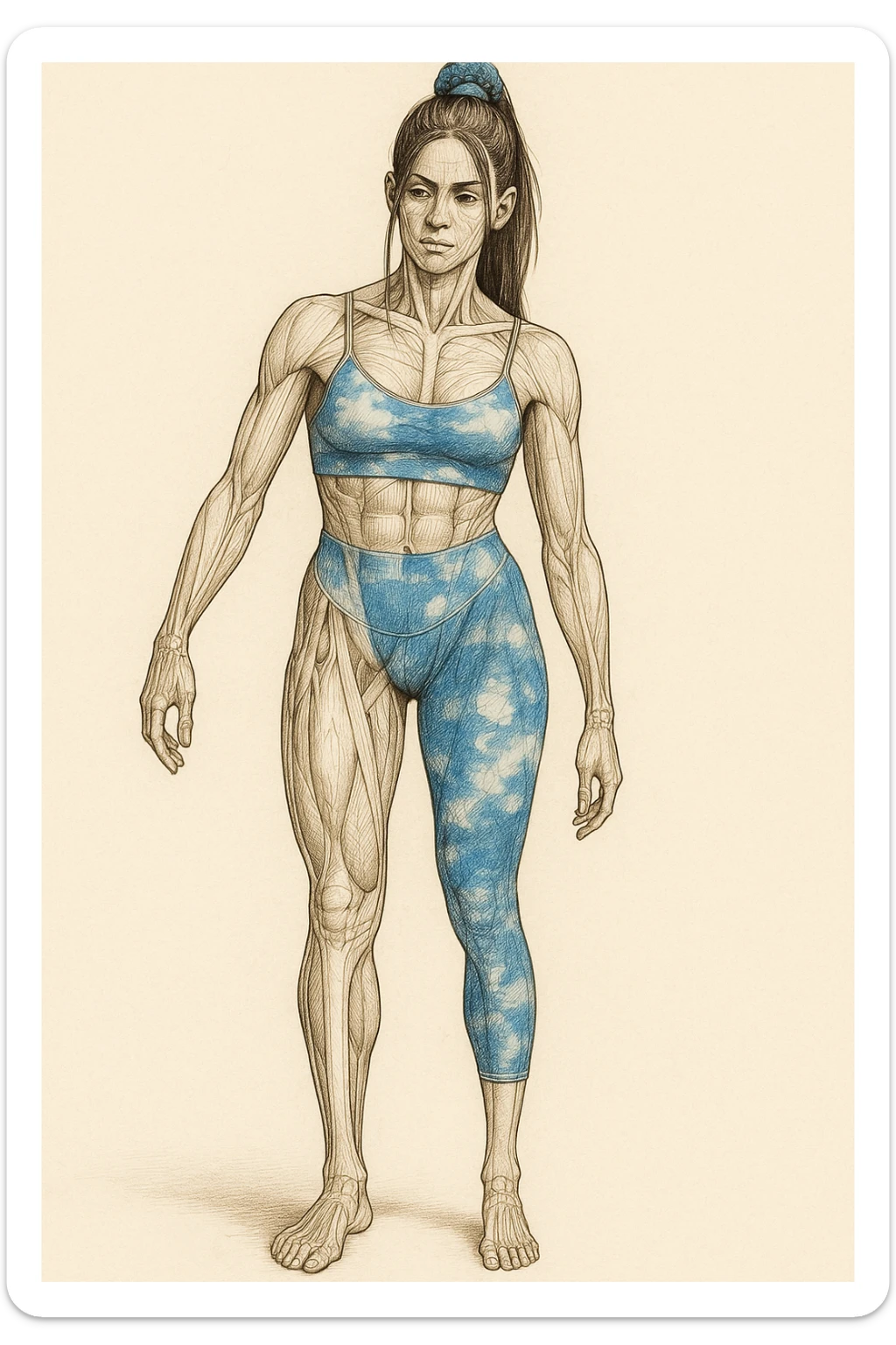 Anatomical style inspired by the photo: one leg much smaller and thinner than the other, highlighting the difference between the two legs, anatomical style, variant 6. sticker