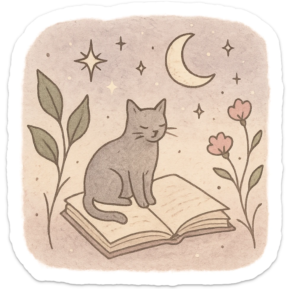 A gentle, poetic digital illustration in the style of “Jardim da Ju”. The scene blends nature, cosmos and tenderness — hand-drawn lines, soft textures, and muted pastel tones (sage green, lilac, rose, cream). Elements like leaves, stars, cats, books, and celestial details coexist naturally. The mood is magical yet grounded, evoking sensitivity, reflection, and quiet intelligence. The lighting is warm and dreamy, with delicate sparkles and organic shapes. Artistic style: watercolor + fine line art, minimal, elegant, emotional and intimate.


(use conforme a IA utilizada)

Mood: magical realism, soft light, emotional, feminine, intellectual

Style keywords: watercolor, fine ink lines, pastel tones, digital illustration, cozy, slow aesthetic, minimal poetic composition

Colors: #9BA48A (verde sálvia), #E6B7B1 (rosa suave), #D0C3CC (lavanda névoa), #F6F1E7 (papel de chá), #2D2D2F (grafite noturno)

Objects recorrentes: folhas, flores, livros, chá, gatos, estrelas, constelações, velas, mãos, janelas abertas, estufas, estantes, sementes, instrumentos musicais

Emoção central: sensibilidade lúcida — calma, introspectiva e real sticker