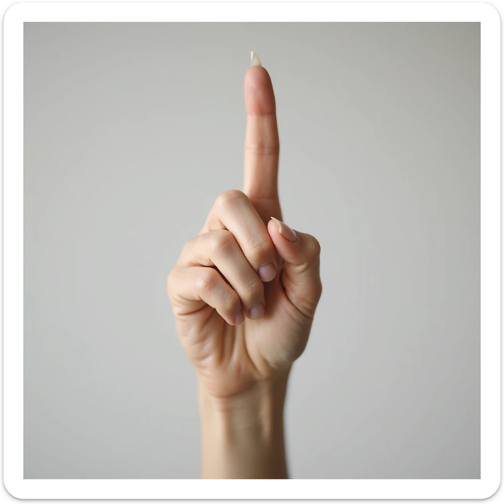 photorealistic lady's index finger pointing up, feminine hand, neutral skin tone, minimal background sticker