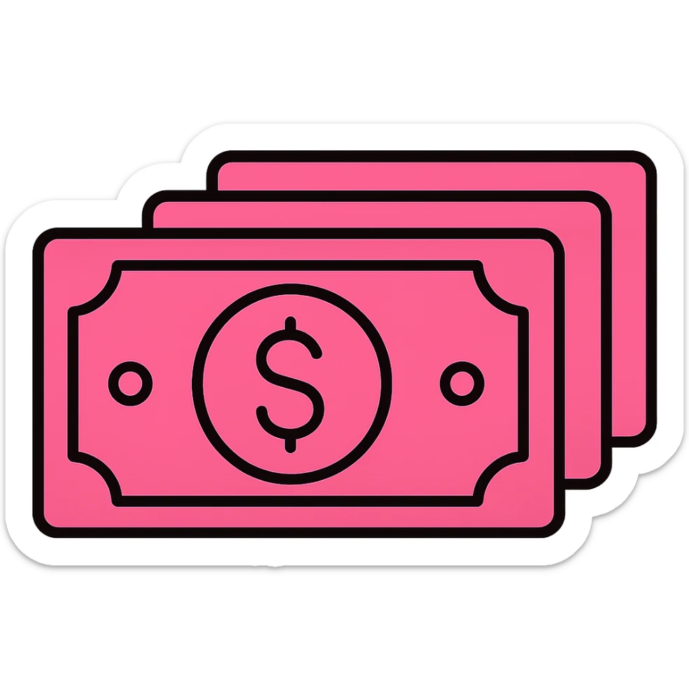 Change the money icon color to pink while keeping the color outline icon style. Remove the background. sticker