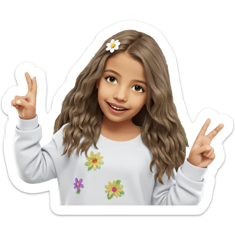 smiling girl with flower hair sticker