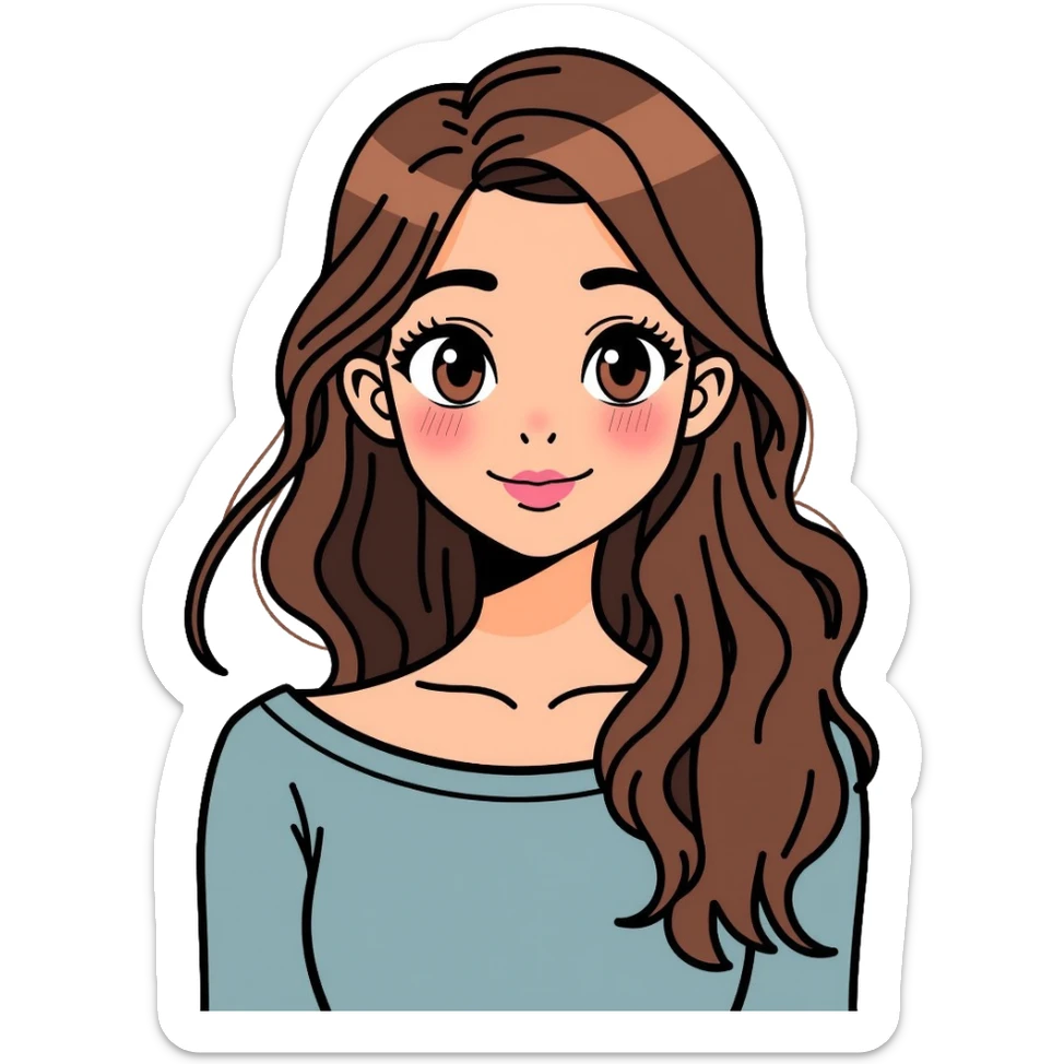 Girly girl with feminine features, long hair, cute outfit sticker
