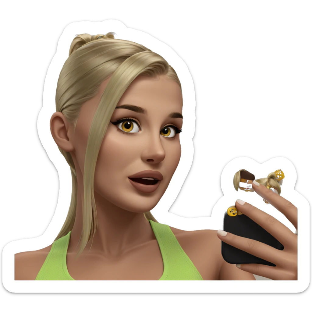 blonde girl taking selfie sticker