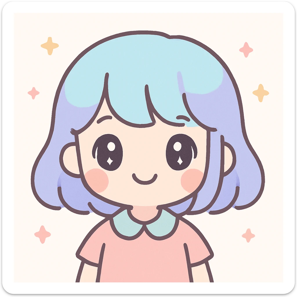cute Japanese girl, kawaii style, big eyes, soft colors, cheerful expression sticker