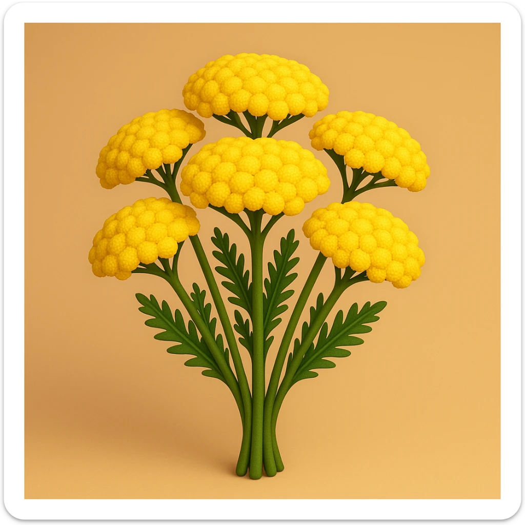 3D iOS emoji style cartoon voluminous yellow yarrow flower bouquet, no anthropomorphic features, natural volume and color sticker