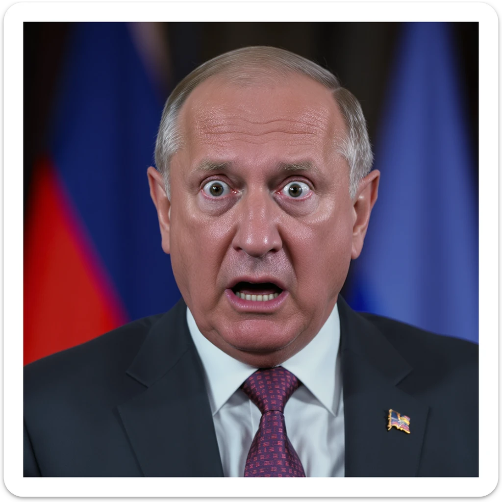 highly realistic, photorealistic portrait of Vladimir Zelensky with an expression of fear and shock, entire head and shoulders fully visible, centered in frame sticker