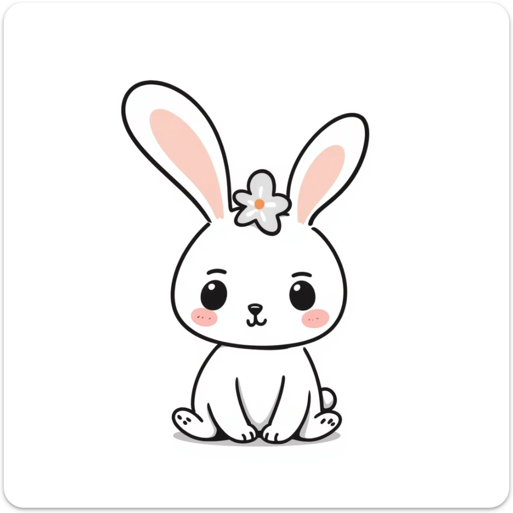 kawaii bunny with sparkly eyes and a huge smile, soft pastel colors, dreamy hand-drawn style sticker