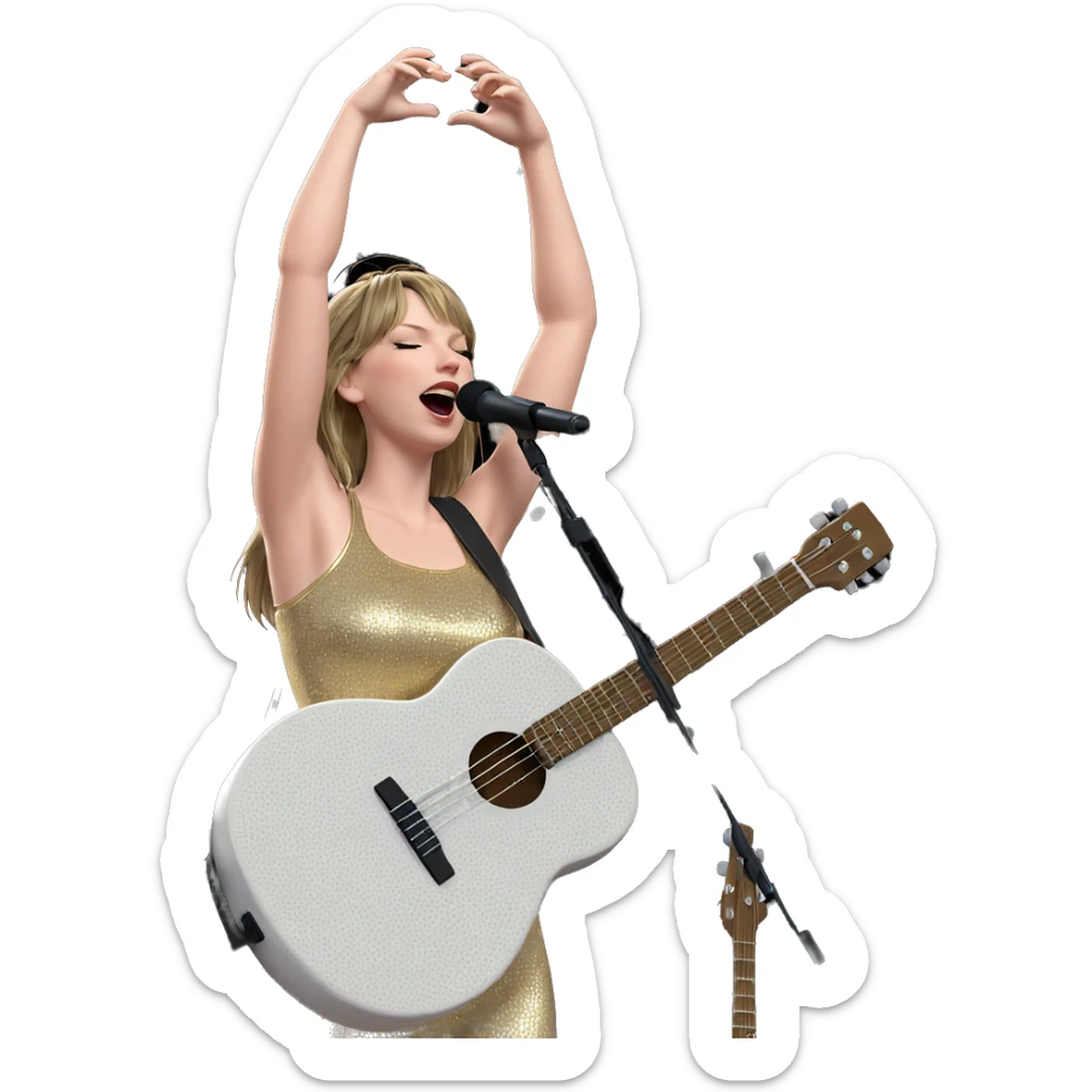 singing girl with guitar closed eyes sticker