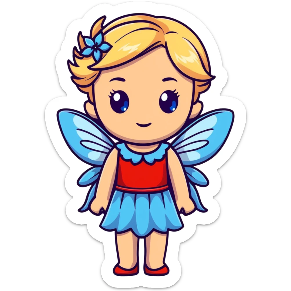 fairy with blue eyes, blonde hair and red dress sticker