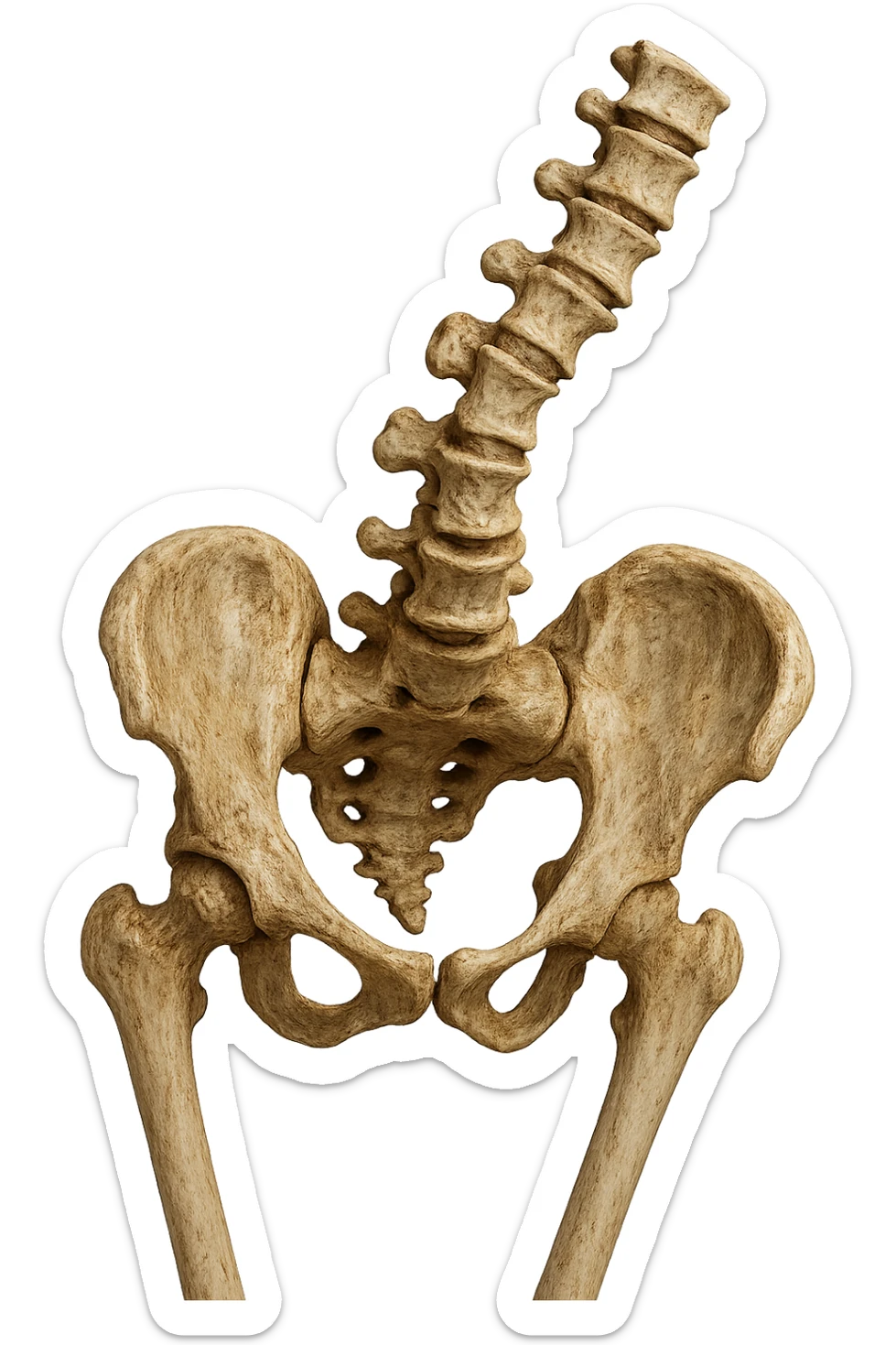 OSSA DI UN BACINO UMANO STORTO CON SPINA DORSALE STORTA, IPERREALISTICO 4K sticker