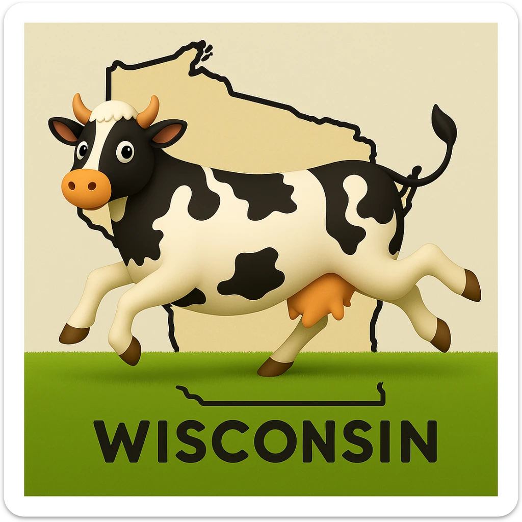 Add the outline of the state of Wisconsin in the background behind the cow and grass field sticker