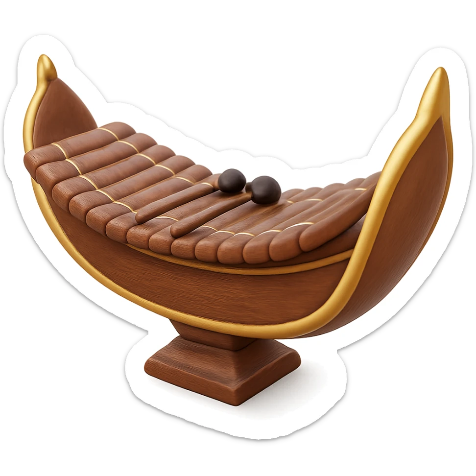 Make the Thai xylophone more realistic but still in a 3D emoji style. Keep the curved wood, mallets, and gold accents, with a soft, rounded look. Maintain the transparent background. The original style is 3D emoji style, please preserve that look while enhancing realism. sticker