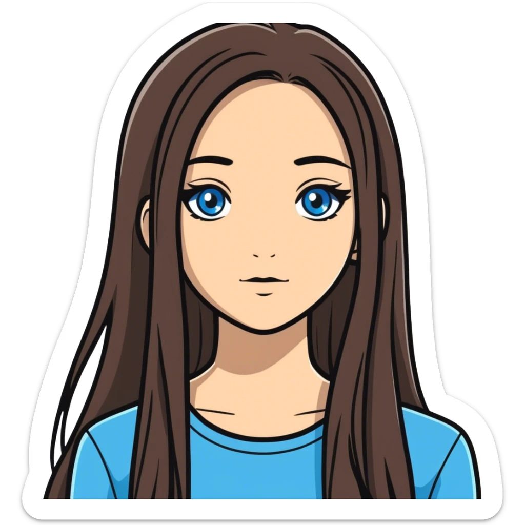 girl long straight brunette hair with white streaks and blue eyes sticker